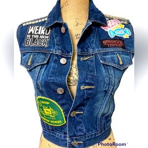 Stranger Things Themed Girl’s Custom Patchwork and Studs Jean Vest -Size M 7-8